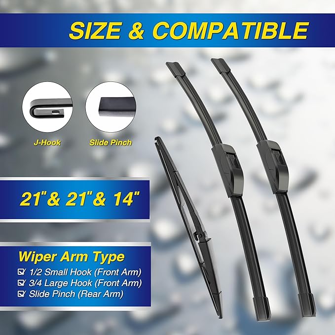 5 PLUS® Windshield Wiper Blades Replacement for 2010-2005 Jeep Grand Cherokee Windshield Wipers (Pack of 3), Automotive Replacement Windshield Wiper Blades For My Car Water Repellent-21"/21"/14"