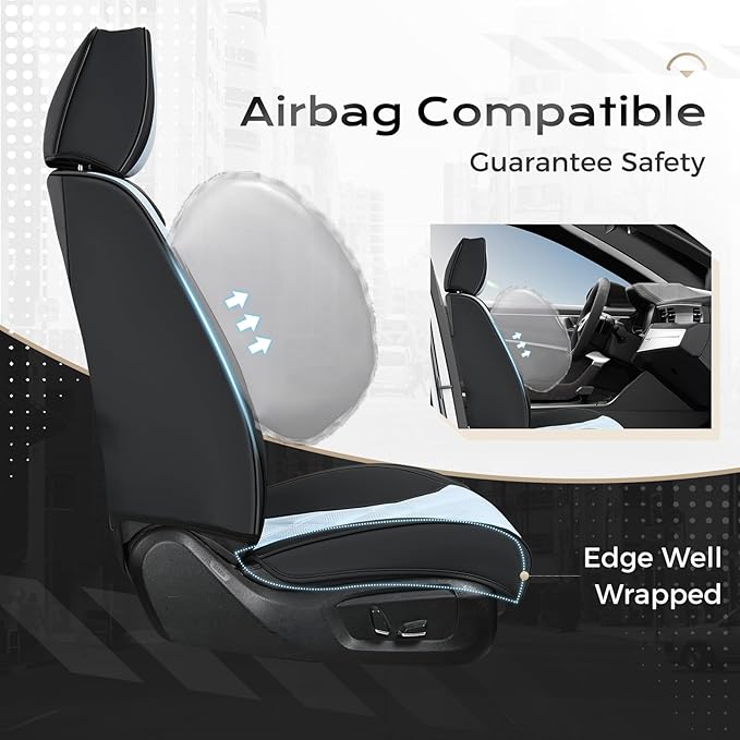 Coverado Car Seat Covers, Front Covers for Cars, Car Seat Cover Front Seats, Automotive Seat Cover, Waterproof, Leather Car Seat Cushion, Universal Interior Seat Protectors for Most Cars Black-Bule