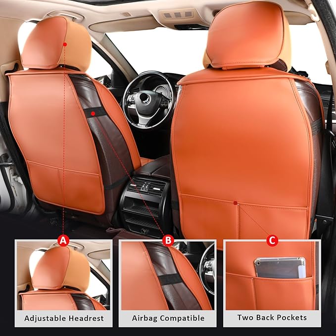 MIROZO Seat Covers Universal, Faux Leather Seat Cover Waterproof Seat Covers Full Set Automotive Seat Covers Car Seat Protector Vehicle Cushion Cover for Sedan, Truck and SUV (Full Set, Brown)