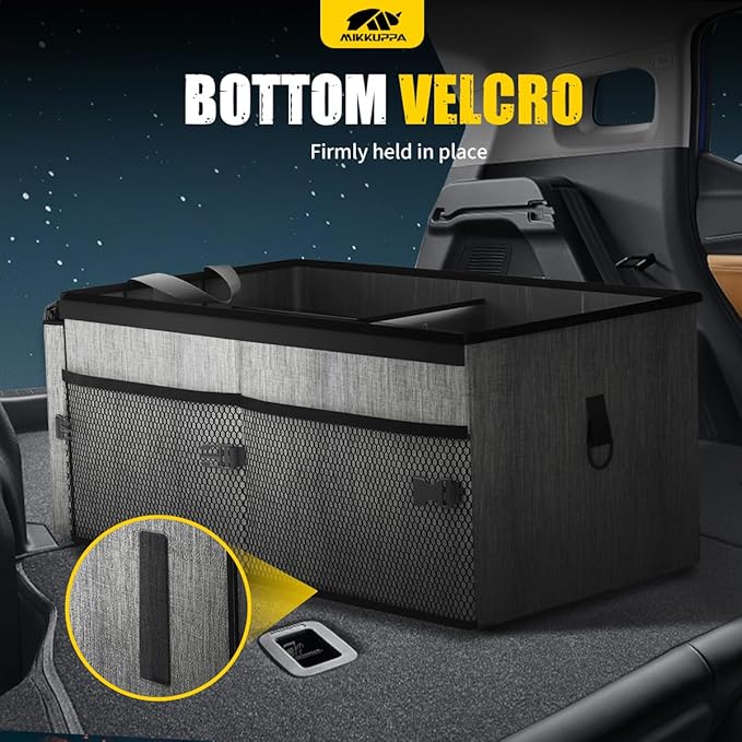MIKKUPPA Car Trunk Organizer - 65L Collapsible Trunk Organizer with Lid, Sturdy Car Storage for SUV Auto Truck Van with Adjustable Straps and Non Slip Bottom (Gray)