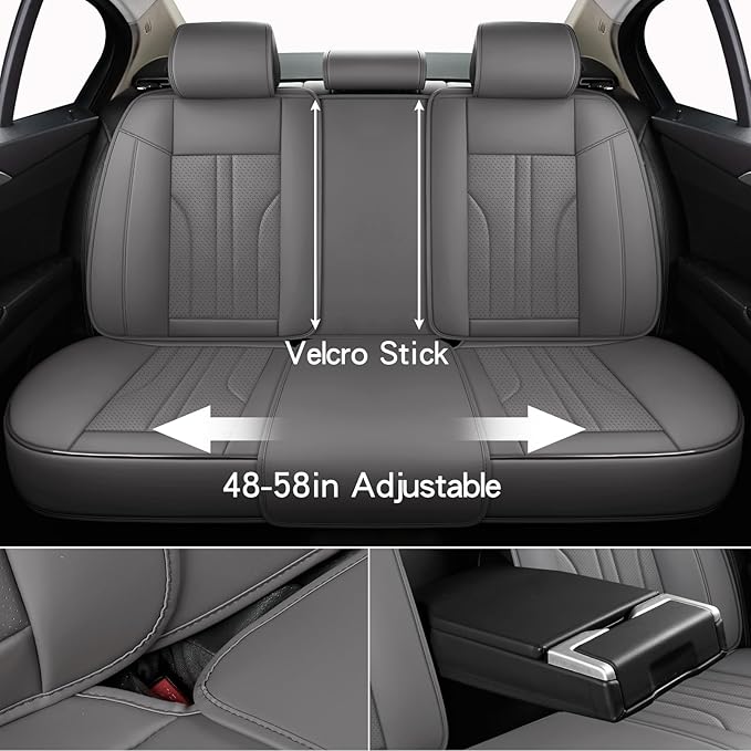 Car Seat Covers Full Set, 5 Seats Comfortable Faux Leather Seat Covers for Cars, Waterproof Automotive Seat Covers, Luxury Universal Fit Seat Covers for SUV, Sedans, Pick-up Trucks (Gray)