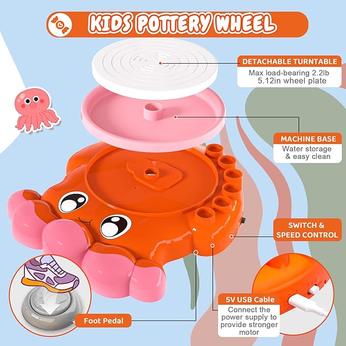 Insnug Pottery Wheel for Kids - Arts and Crafts for Kids Ages 8-12,Kid Pottery Wheel Kit Toys with Modeling Clay Sculpting Tools for Girls Boy Birthday Gift for 6 7 8 9 10 11 12+