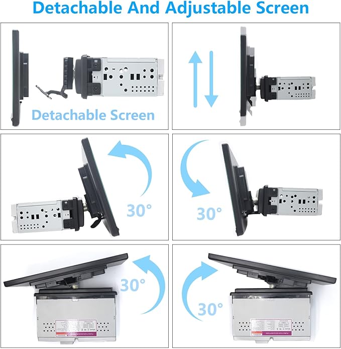 10.1" Detachable and Adjustable Single Din Car Stereo Wireless Apple Carplay &Android Auto with 1280 * 800 IPS Touch Screen, Bluetooth 5.2/Voice Control/Subwoofers/FM/AM/SWC/Free Backup Camera