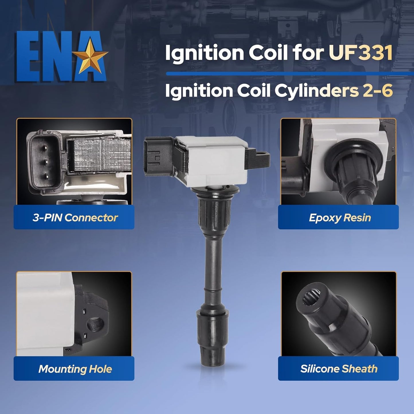 ENA Set of 6 Ignition Coil Pack 2000 2001 3.3 3.5 Compatible with Infiniti Nissan Pathfinder QX4 00 01 3.3L 3.5L V6 Coils Replacement for C1335 C1332 UF331 UF328 224484W000 224484W011