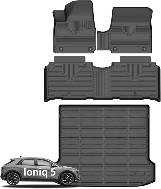Wayhigh-for 2022-2024 Hyundai Ioniq 5 Fixed Center Console (Only for Unmovable Center Console) (Not fit 2025 Ioniq 5) All Weather Floor Mats and Cargo Liner Set TPE Floor Liner Ioniq 5 Accessories