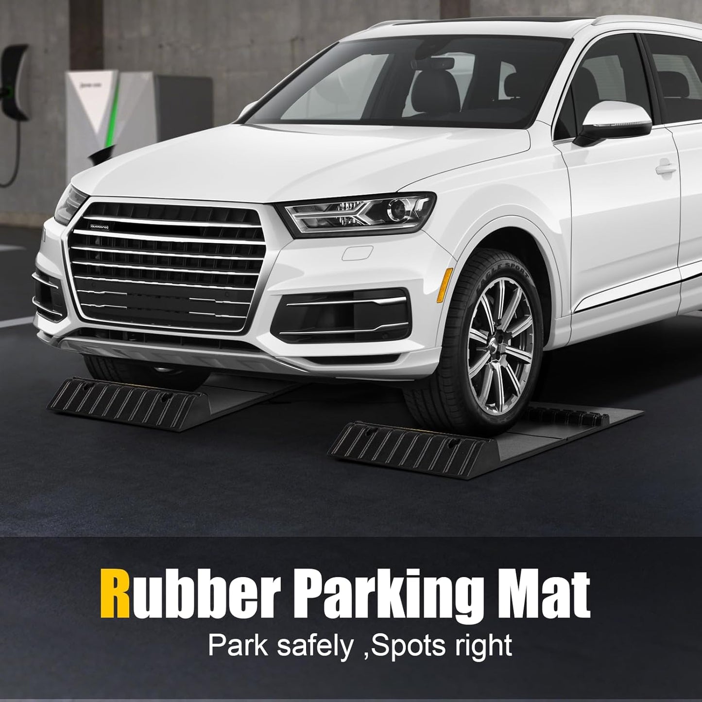 Rubber Garage Parking Mat 17.6 * 23.6 * 2.8" Heavy Duty Wheel Stoppers Anti-Slip Black Parking Aids Automotive Wheel Stabilizer 2 Packs