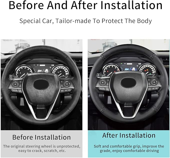 Hand Sewn Steering Wheel Cover,Fit for Toyota RAV4 SUV 2019-2024 / Avalon 2019-2022 / Camry 2018-2024 / Corolla 2020-2025,Non-Slip Breathable Microfiber Leather Steering Wheel Cover On Wrap