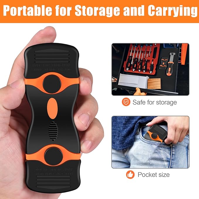 4 Pack Razor Blade Scraper, Premium Cleaning Scraper Tool with 50 PCS Metal & Plastic Razor Blades, Multi-Purpose Glass Scraper for Windows, Sticker, Decals, Cooktop, Paint Removal (Orange)