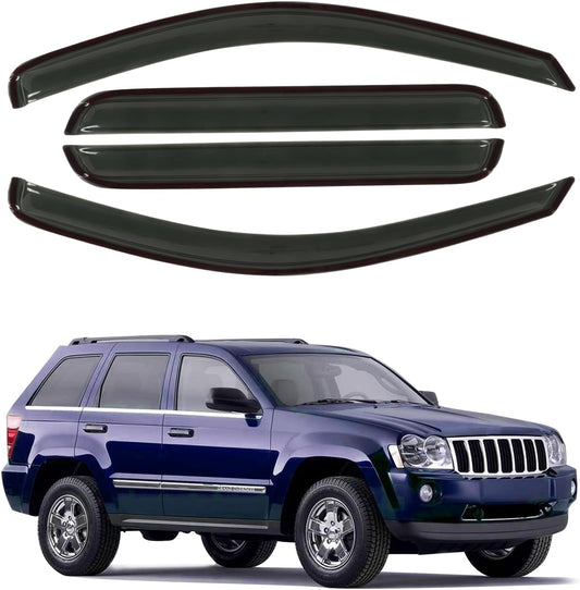 Rain Guard Fit for 2005-2010 Jeep Grand Cherokee, Outside Mount Side Window Visor Deflector, Dark Smoke Vent Shade Shield, 2005 2006 2007 2008 2009 2010, 4pcs