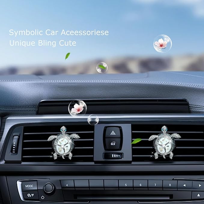 Sea Turtles Car Accessories,2pcs Turtle Air Vent Clips Car Air Fresheners,Glamorous White Silver Ocean Beach Themed Car Interior Decoration,Refillable Outlet Diffuser