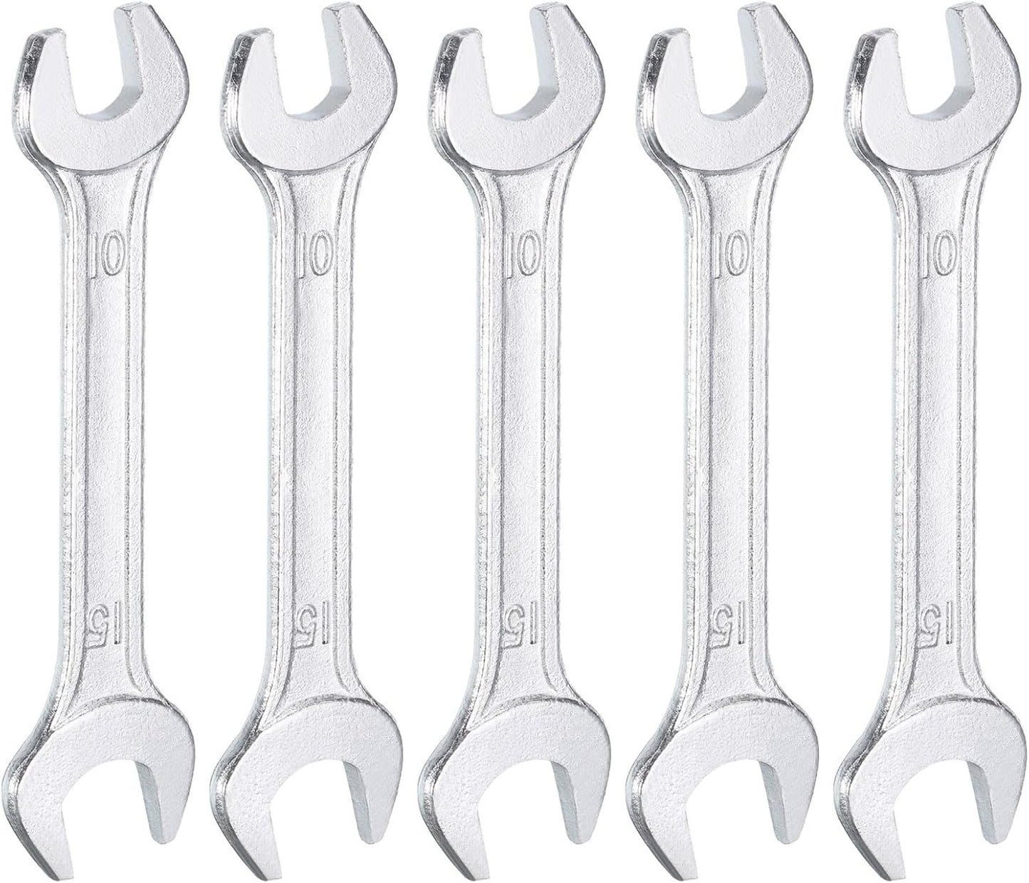 HARFINGTON 5pcs Double Open End Wrench 10mm x 15mm Metric 15 Degree Offset Angle Small Flat Head Wrench Galvanizing Open Ended Spanner for Automotive Repair Furniture Assembly