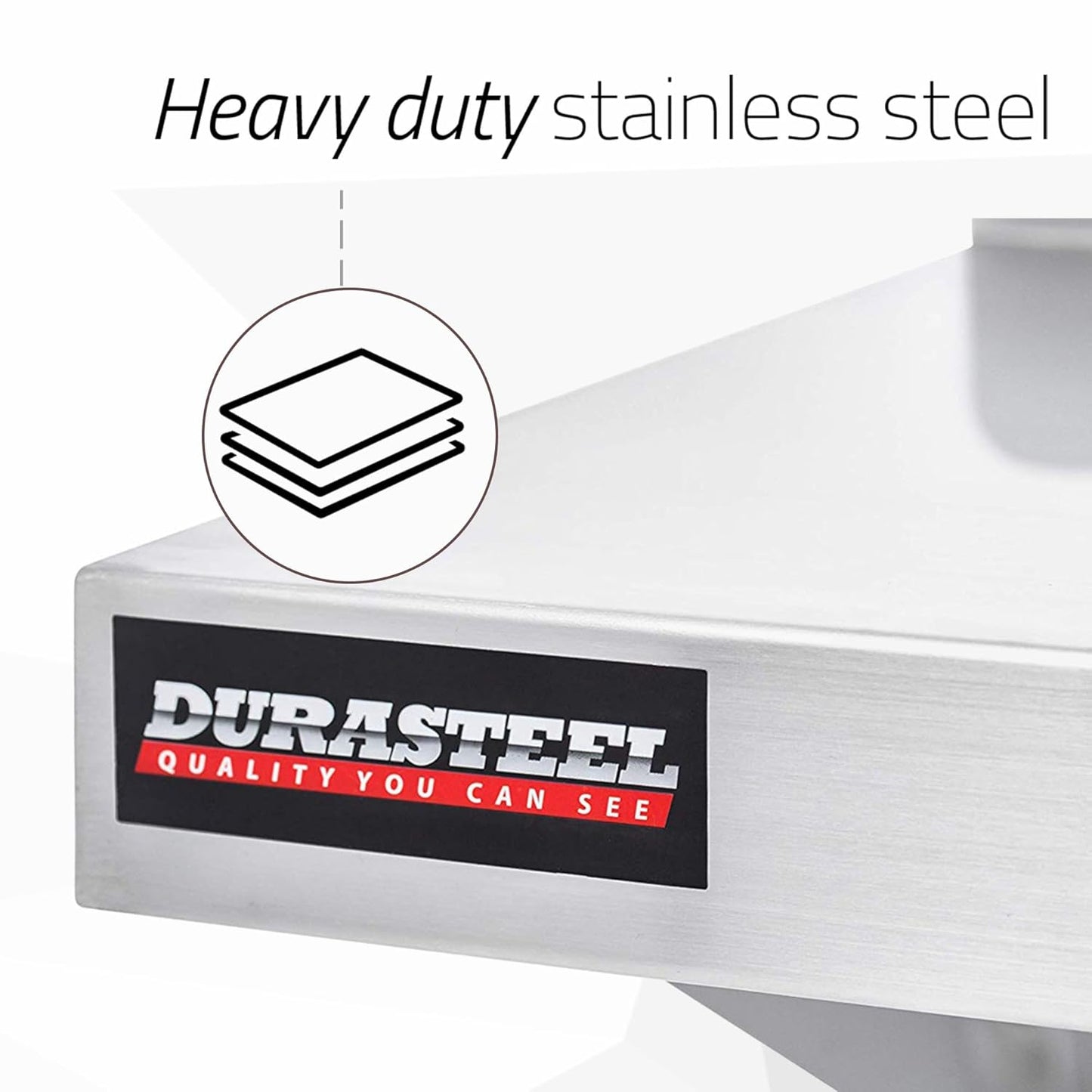 DuraSteel Heavy Duty Wall Mount Shelf - 48" Wide x 14" Deep Classic Stainless Steel Wall Floating Shelves - NSF Metal Storage Wall Shelves - For Commercial Kitchen, Laundry Room, Garage, Food Truck