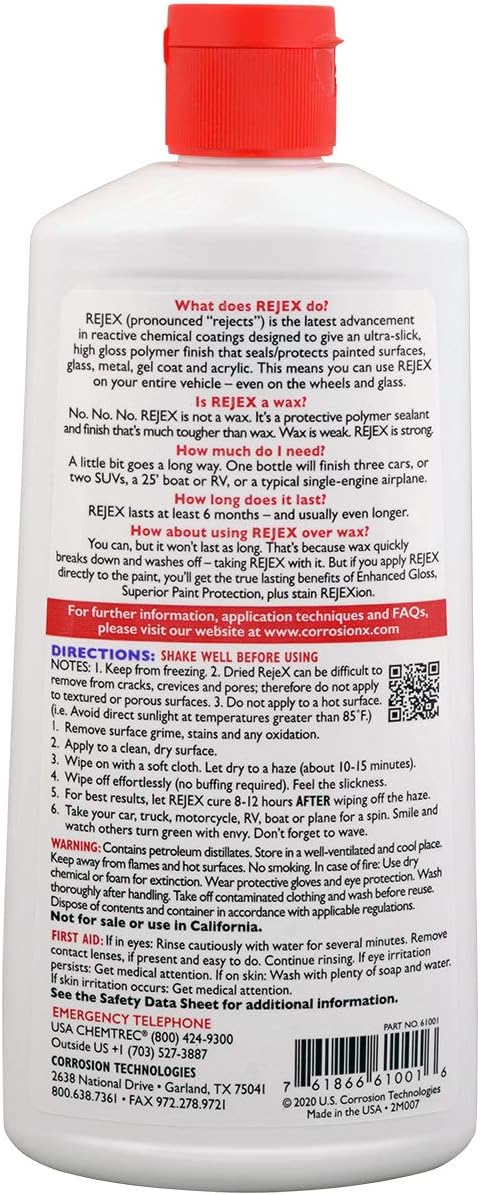 Corrosion Technologies RejeX 61001 (12 fl oz) – High Gloss Finish That Protects | For All Vehicles | Synthetic Paint and Surface Sealant | Lasts 3X Longer Than Any Wax | Nothing Sticks But The Shine!