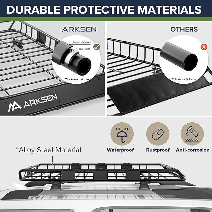 ARKSEN 54 x 39 x 5 Inch Upgrade Universal Roof Rack - 150Lbs Capacity Heavy Duty Rooftop Cargo Carrier with Extension for Car, SUV & Pickup, Durable Steel, Easy Install, Spacious Storage