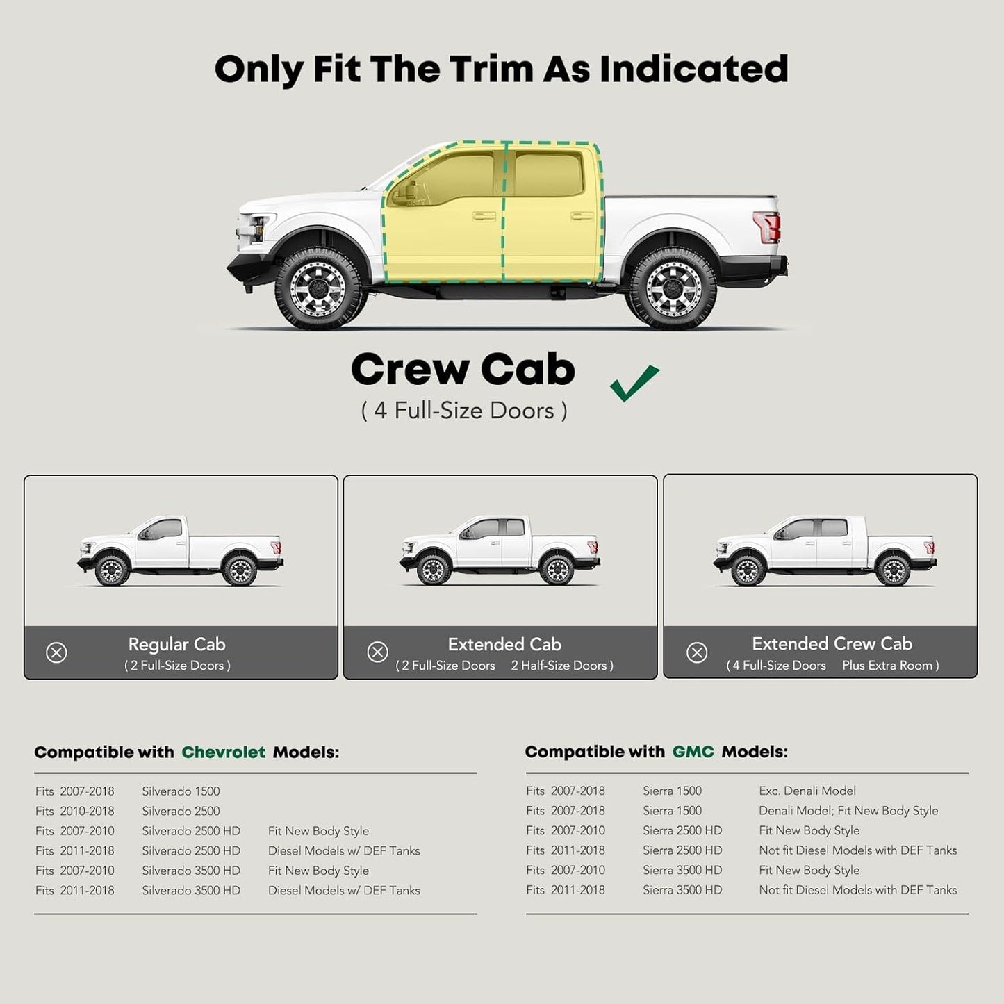 YHTAUTO 3 Inch Running Boards Side Steps Fit 2007-2019 Chevy Silverado & GMC Sierra 1500/2500 HD/3500 HD, Crew Cab, Round Bent Ends Stainless Steel Polished Chrome, Truck Cab Side Step Rails