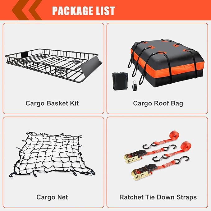 MeeFar Roof Rack Carrier Basket Universal Rooftop 65" X 39" X 6" Large Size Roof Rack + Waterproof Bag 20 Cubic Feet (51" 40" 17"), and Cargo Net with Attachment Hooks, Ratchet Straps