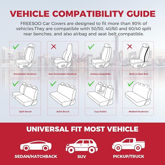 FREESOO Car Seat Covers Front Seats 2PCs,Waterproof Automotive Seat Covers, Leather Cars Interior Covers, Seats Protection Universal fit Babies & Adult (BlackGrey)