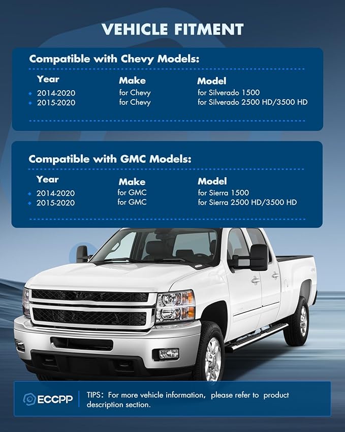 ECCPP Towing Mirrors Replacement fit for 2014-2018 for Chevy for GMC for Silverado for Sierra 1500 2015-16 2500 HD 3500 HD Power Heated Mirrors