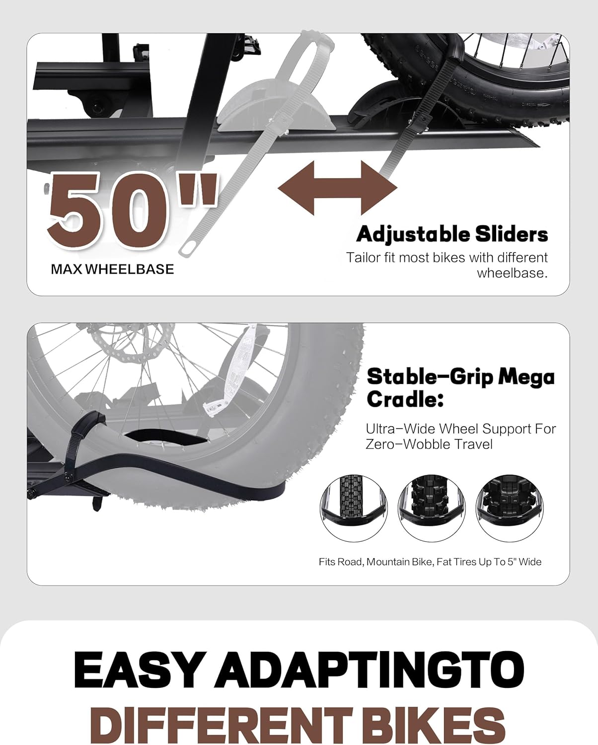 Rockland Foldable 2-Ebike Rack, 200 lbs Capacity, Hitch Mount Electric Bike Rack, Fits up to 5" Fat Tire Width and 50" Wheelbase, Ebike Carrier Rack for 2" Receiver for Cars SUVs Vans RVs