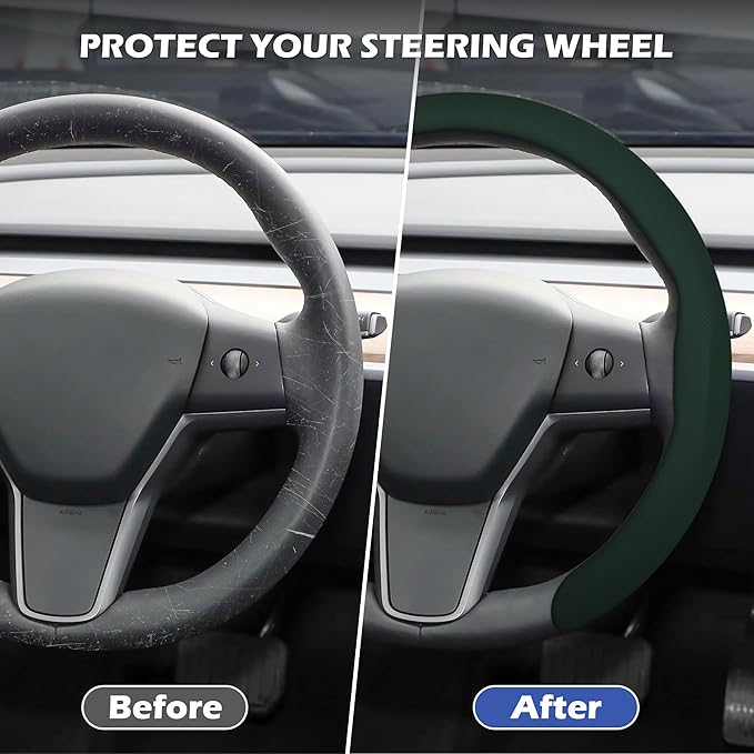 frani Nappa Leather Steering Wheel Cover, Universal 15 Inch Premium Non-Slip Steering Wheel Cover Black Green