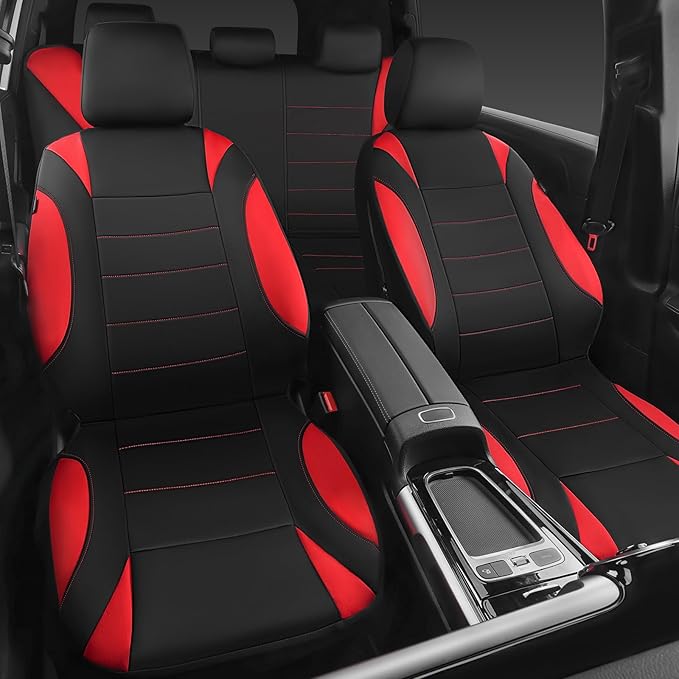 CAR PASS Neoprene Wetsuit Seat Covers, Waterproof Car Seat Covers Full Sets with 5mm Composite EVA, Universal Fit for Car,Sedan, SUV TrucksAnti Slip with Armrests, Airbag Compatible(Black Red