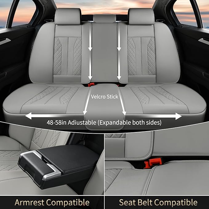 FLORICH Car Seat Covers, Leather Seat Cover for Cars Waterproof Seat Covers Full Set Universal Seat Covers for Cars Seats Protectors Car Seat Cushion Universal Fit for Most Cars SUV Trucks, Gray