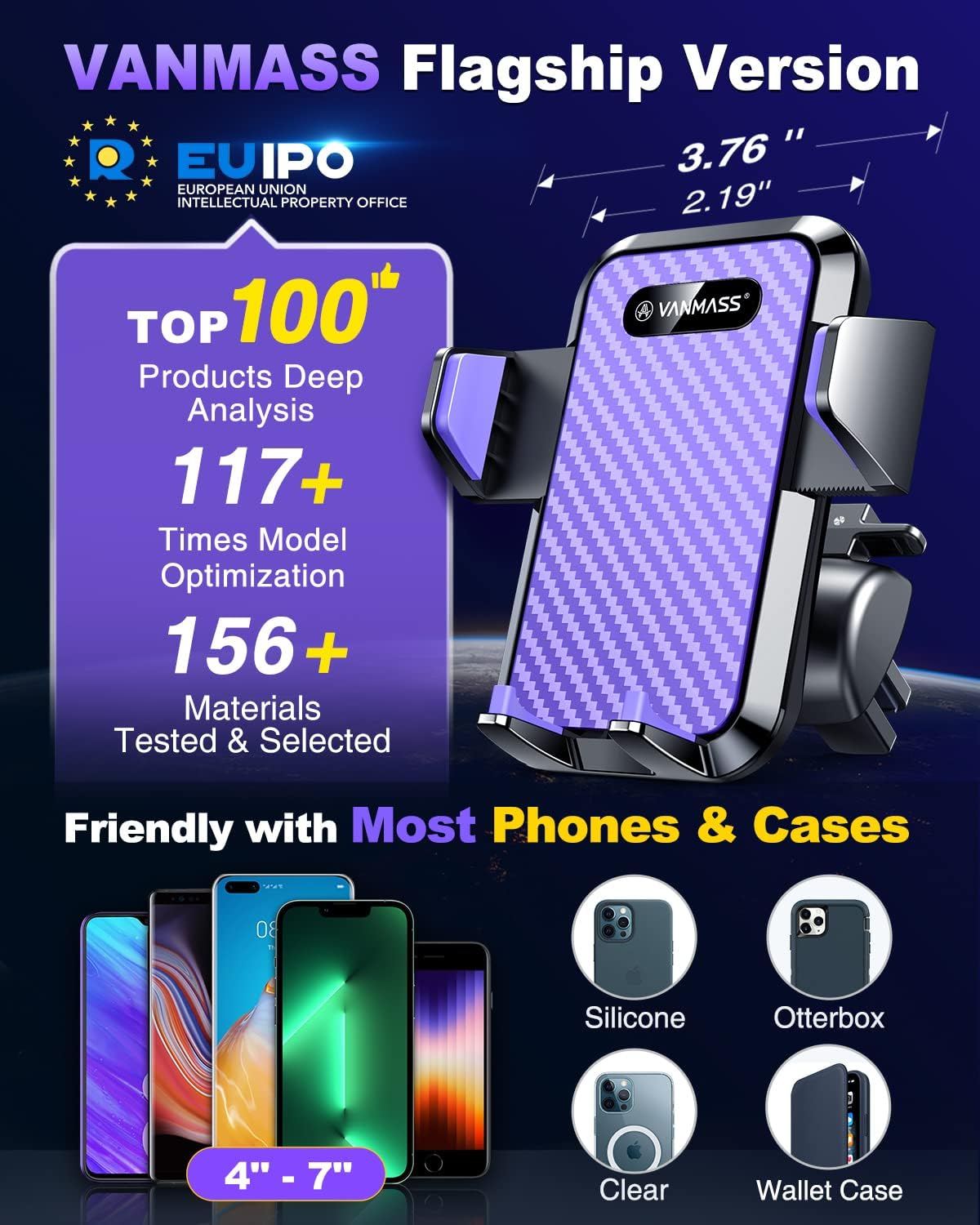 VANMASS [2024 Upgrade Phone Holders for Your Car [Super Suction Cup] Cell Phone Mount Car DashWindow Vent Desk Fit for iPhone 15 Pro Max 14 13 Universal Handsfree Automobile Vehicle Cradle，Purple