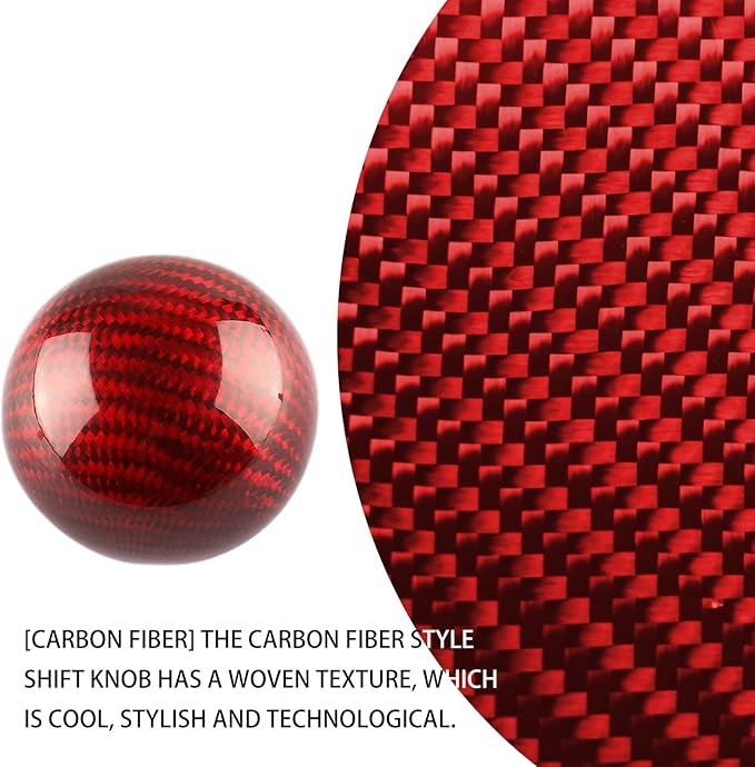 Round Ball Shift Knob 5 6 Speed Carbon Fiber Gear Shifter Knob for Manual Automatic Vehicles with Adapters M12x1.25 M8x1.25, M10x1.25, M10x1.5 (Red)