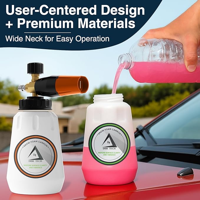 Foam Cannon for Pressure Washer, 1.1mm Orifice, 1000-4000 PSI, 1/4 Inch Quick Connector, Wide Neck and Adjustable Spray, Heavy Duty Car Snow Foam Blaster for Superior Foaming & Deep Clean, Orange