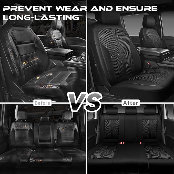 CAR PASS Waterproof Car Seat Covers Full Set,Neoprene Wetsuit, All-Weather Non-Slip Durable, Universal Fit for SUV, Sedans, Trucks, Vans, with Armrest & Airbag Compatibable, All Black