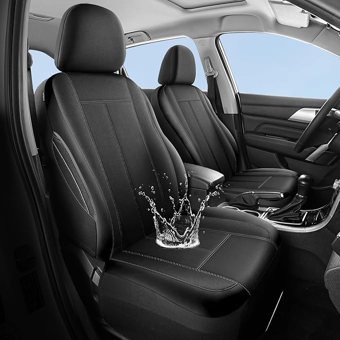 Neoprene EVA Waterproof Seat Covers, Premium Cloth Car seat Covers Full Set, Airbag Compatibable, Durable, Universal Automotive Comfort Protection for Most Cars,Trucks,SUVs(Black 816)