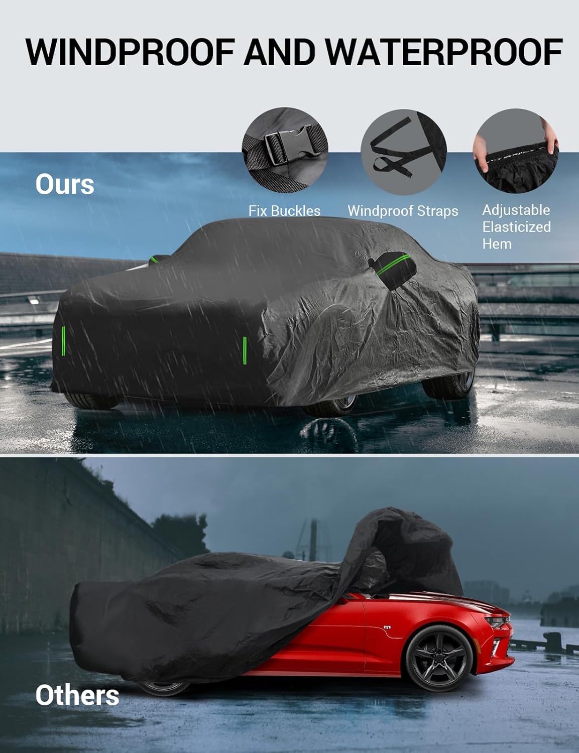 Proadsy 2025 Upgrade Car Cover for Honda Civic 2016-2023 2024 2025, Waterproof All Weather, Windproof Snowproof Rain Hail Sun UV Protection Full Outdoor Indoor Exterior Car Covers, Black