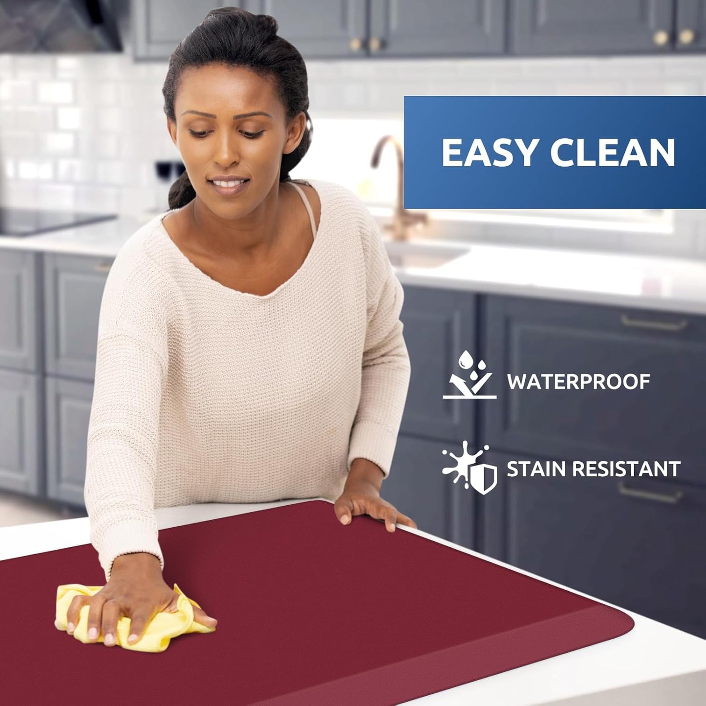 KitchenClouds Kitchen Mat Cushioned Anti Fatigue Rug 24"x70" Waterproof, Non Slip, Standing and Comfort Desk/Floor Mats for House Sink Office (Red)