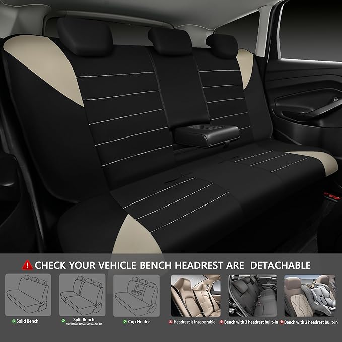 CAR PASS Waterproof Car Seat Covers Full Sets, Universal Fit Seat Covers for Cars, EVA Neoprene Seat Cover Set Full Sets, Interior Covers for Auto SUV,Vans,sedans, Trucks,(Black and Beige)
