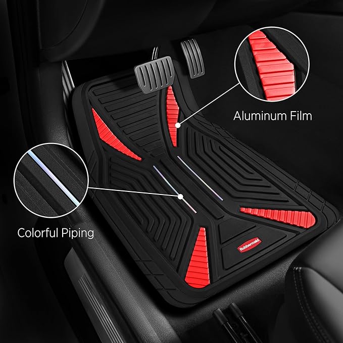 Rubbermaid Car Mat Full Set, Universal Trim-to-Fit Heavy-Duty Car Floor Mats – 4-Piece Set for All Weather Protection – Durable Rubber Mat for Cars, Trucks, SUVs & Vans-Red