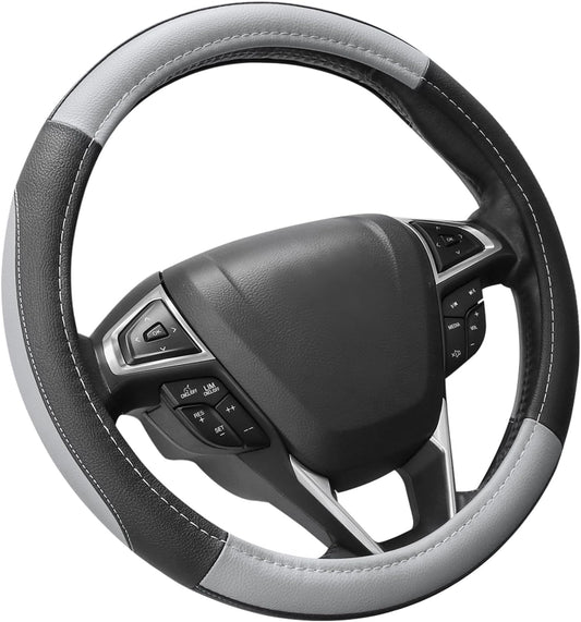 SEG Direct Black and Gray Microfiber Auto Car Steering Wheel Cover Universal 15 inch