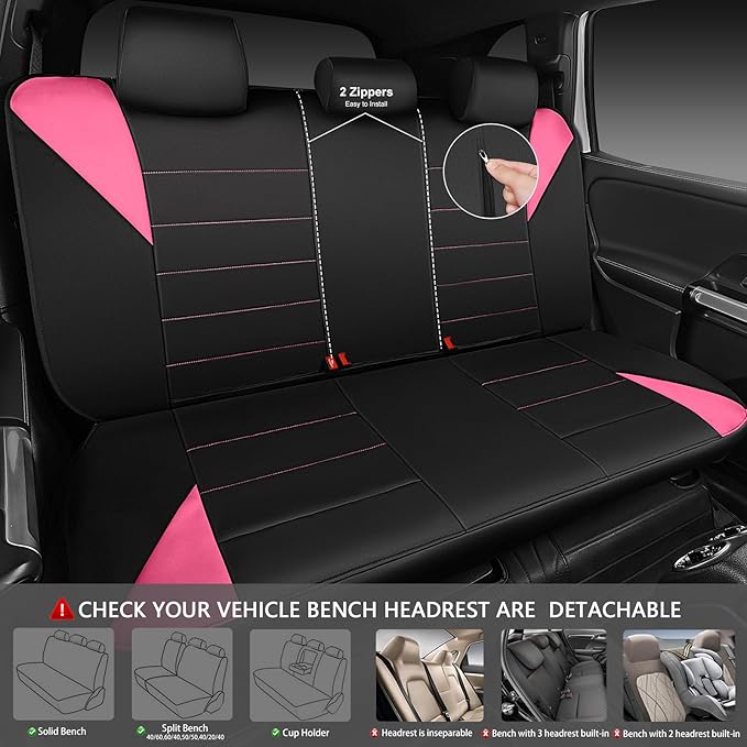 CAR PASS Waterproof Car Seat Covers Full Sets, Universal Fit Seat Covers for Cars, EVA Neoprene Seat Cover Set Full Sets, Interior Covers for Auto SUV,Vans,sedans, Trucks,(Black Pink)