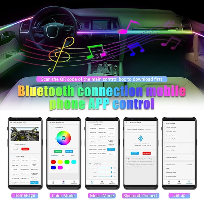 Car Interior Ambient Lights,18 in 1 128 Colorful LED Acrylic Fiber Optic Strip,Universal Multiple Modes Decoration Atmosphere with Music Sync Rhythm,APP Control,RGB Neon Lighting for All Cars