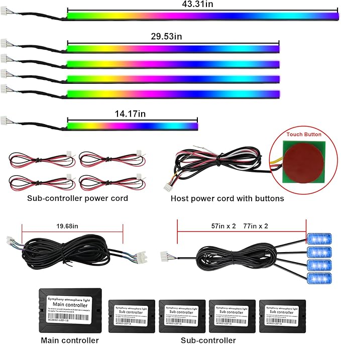 Acrylic Interior Car LED Strip Light, AMKI Dreamcolor Car Neon Light with Wireless APP Control, 10 in 1 Sub-Control Car Ambient Light Kit with DIY Mode and Music Mode, 16 Million Color Car Accessories