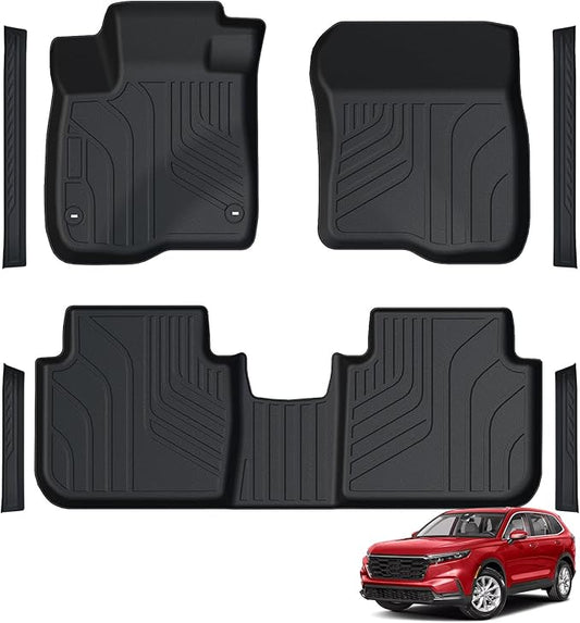 Floor Mats Custom Fit for Honda CRV 2023 2024 2025 2026 (Include Gas and Hybrid), Door Sill Guards & Front & 2nd Row TPE All Weather Protection Black Car mat Automotive Liners Accessories