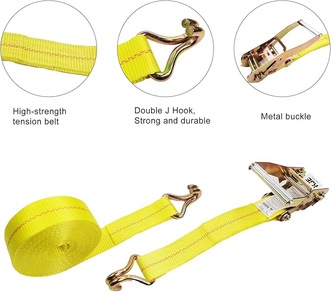 4 Pack 2" x27' Ratchet Strap Tie Down 10000lbs J Hook,Heavy Duty Tie-Down Ratcheting Cargo Truck Straps Wire Hook Ends, J-Hook Ratchet Strap TieDowns KJE