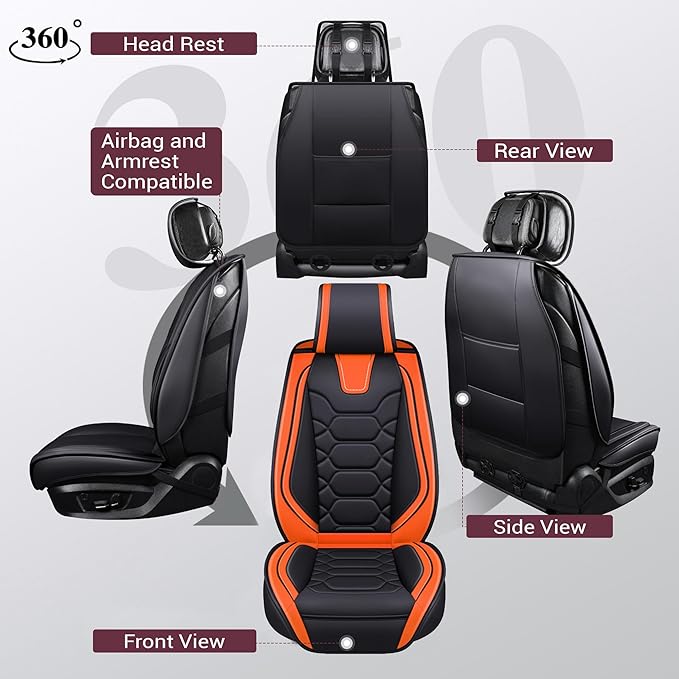 OASIS AUTO Car Seat Covers Full Set, Waterproof Faux Leather Seat Covers for Cars Universal Fit for SUV, Truck, Sedan, Black Premium Car Seat Protector with Front & Back Cushions
