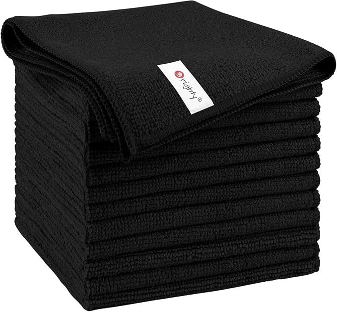 Orighty Microfiber Cleaning Cloth, 12 Pack Microfiber Towels for Cars, Highly Absorbent Car Cleaning Supplies, Lint Free Cloths Clean Rags for Car Care, House, Kitchen, 12x12 inch, Black