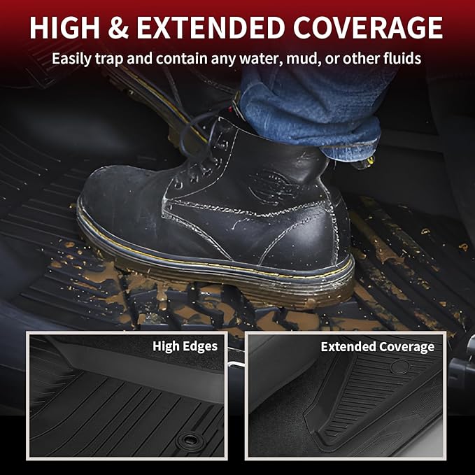 LASFIT Floor Mats for Toyota Tacoma 2016-2023 Double Cab (Only for Automatic) All Weather Custom Fit Floor Liner for Tacoma SR/SR5/TRD/Limited/Trail TPE Mats Front&Rear 2 Row Car Mats, Black