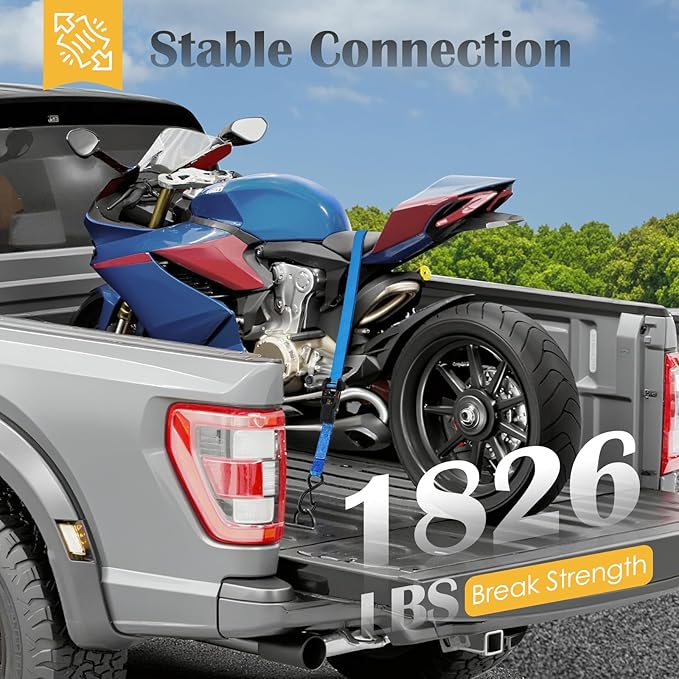 Ratchet Straps 4 Pack - 1,826 Lbs Break Strength 1 in x 15 Ft Medium Duty Ratchet Tie Down Straps with S Hooks Set for Truck, Cargo Van, Trailer, Motorcycle (Blue)