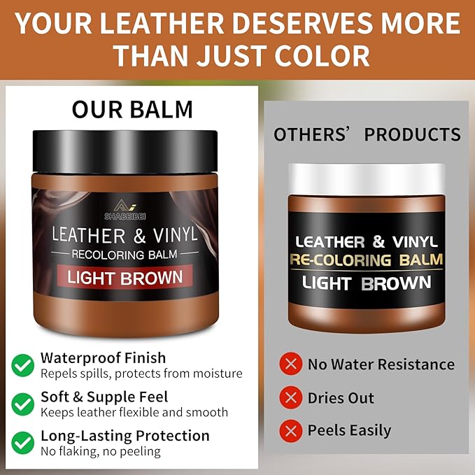 Leather Recoloring Balm with 100ml Mink Oil, Light Brown Leather Repair Kit and Scratch Remover for Furniture, Car Seats, Sofas, Dye & Restorer for Couches, Vinyl, PU, Faux