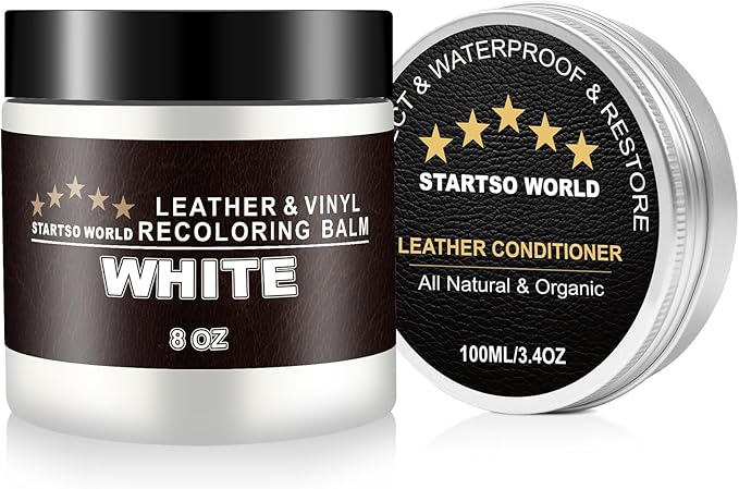 STARTSO WORLD 200Ml Leather Recoloring Balm with 100ML Leather Conditioner, White Leather Repair Kit for Furniture, Leather Dye, Leather Scratch Repair, Leather Couch Paint