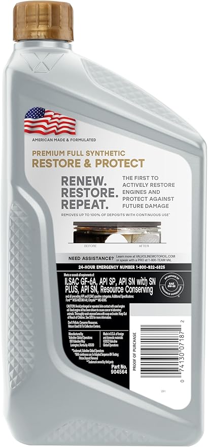 Valvoline Restore & Protect Full Synthetic 5W-30 Motor Oil 1 QT, Case of 6