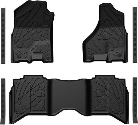 Floor Mats Fit for 2013-2018 Dodge Ram 1500/2500/3500 Crew Cab & 2019-2024 Dodge Ram 1500 (Only Classic Body) Crew Cab All Weather TPE Car Liner, & Door Sill Guards Accessories