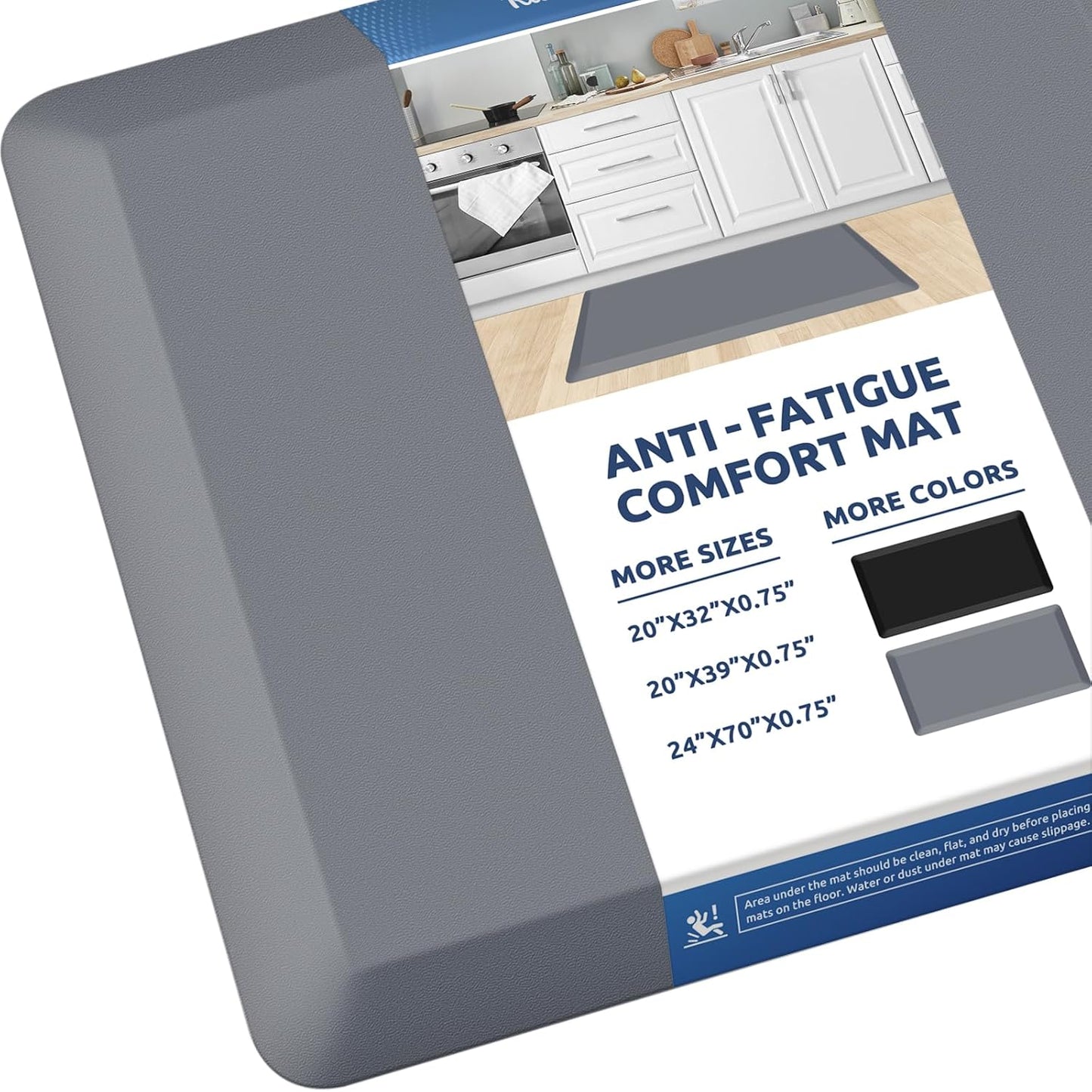 KitchenClouds Kitchen Mat Cushioned Anti Fatigue Rug 20"x32" Waterproof, Non Slip, Standing and Comfort Desk/Floor Mats for House Sink Office (Grey)